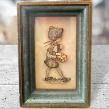 Cutest Girl Shopping Paper Picture Shadow Box vtg 6” x 4” Logan Company picture