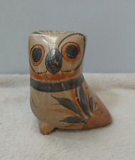 Vintage Mexican Folk Art Tonala Owl Figurine with Snail Accent picture