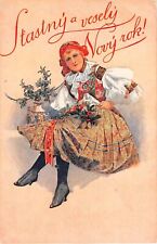 Pretty Lady in Slovakian Native Costume on Old New Year Postcard picture
