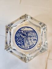 Vintage Levy Bros Glass Ashtray Blue & White Logo 6 Slots 3.75