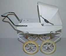 Antique Mid Century French Doucet Doll Carriage White Leather Pram Buggy Rare picture