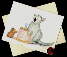 BIRTHDAY House Mouse Mice Mouse Cat Cake Candles Frostings BLANK -Greeting Card picture