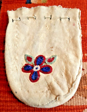Antique Native American Buckskin Beaded Pouch With Flowers-Excellent Condition picture