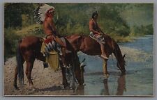 Postcard AZ Apaches Halting For Water at Navajo River Fred Harvey C14 picture