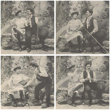 Set of 4 vintage postcards romantic lovers love idill scenes picture