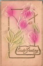 Vintage Postcard 1910's A Happy Easter Greetings Card Pink Flowers Blooms Floral picture