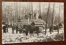 ATQ 1910 Postcard RPPC Loggers Two Man Saw Lumber Hauling Horses Snow Wisconsin picture