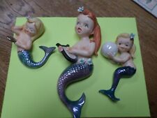 Lefton Red Head Mermaids, set of 3 Wall Plaques MCM Ceramics picture