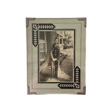Vintage Picture Frame 1930s 1940s Deco Style Glass Easel Back Metal Corners picture