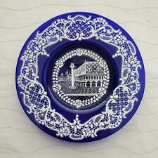 Antique Moser Salviati Venetian Glass Cobalt Blue Enameled Lace Dish Plate picture