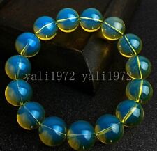 Certified 2Pcs 11-12mm Natural Green Blue Amber Round Bead Stretch Bracelet 7.5