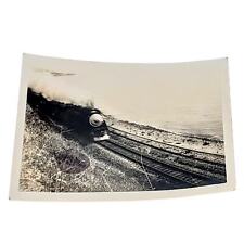 Vtg 1940s B&W Photo Steam Locomotive Next to Ocean Steam Coming Out Train Travel picture