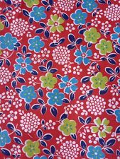 Vintage 30s 40s FABRIC 34.5 Wide Blue Green Flowers Quilting Fabric Red BHTY picture