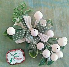 Vtg Christmas Corsage HOLLY Mercury Glass Beads Ribbons Leaves + Pill Case RARE picture