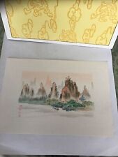 1980’s Hong Kong Ink & Watercolor Painted Greeting Card in Original Shopping Bag picture