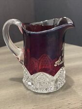Antique 1900s Ruby Red Flashed Souvenir Cream Pitcher ~ Mother State Fair 1911 picture