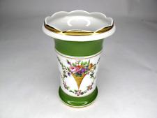 VISTA ALEGRE Hand Painted Porcelain Vase Green & White/Floral Design/Gold Trim picture