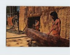 Postcard Native American Starts a Fire to Burn Out Canoe Jamestown Virginia USA picture