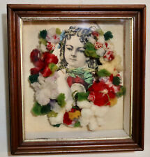  Antique Victorian Mourning Wreath wool floral in shadow box with name DAISY picture