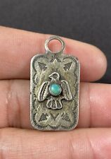 Fred Harvey Era Native American Sterling Hand Stamped Thunderbird Turquoise Fob picture