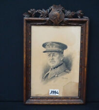 antique Portrait drawing Officer general army WW1 1914-1918 black forest wood  picture