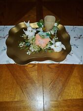 Cottage Core Gold Rectangle Nascho Metal Serving Tray Hand  Painted Flowers. picture
