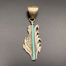 Vintage Navajo Maiden Corn Cornstalk Turquoise Sterling Silver Dangle Pendant picture