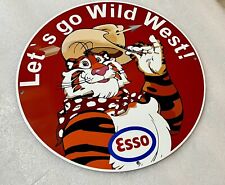 12in ESSO TIGER Wild West Gasoline Oil Vintage Style Heavy Steel Sign Cowboy picture
