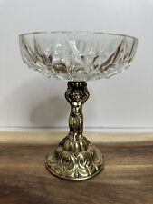 Vintage Pedestal Cherub Bronze brass and Glass  Candy Dish/Compote  picture