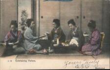 Japan 1905 Woman Entertaining Visitors Rotograph Postcard 1c stamp Vintage picture