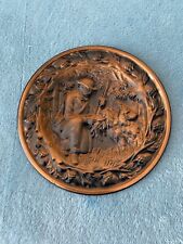 Vintage Embossed Copper Wall Plate Hunter With Dogs 6.5'' Acorns Oaks Pheasant picture