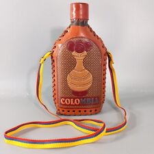 Colombia Flask Folk Art Leather Stitch Wrap Bottle Empty Decanter With Arm Strap picture
