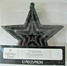 12 Holiday Time Glitter Ornaments Star Branch Brown or Rich Black New picture
