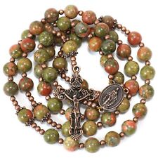 Unakite Agate Stone Beads Rosary Necklace Antique Copper Glory Beads Miraculous picture