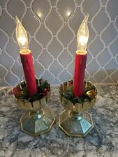 Vintage Electric Christmas Candle Bulb Flame Plastic Base Plastic Holly Leaves picture