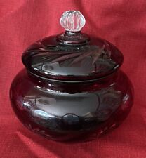 Bohemian Czech Ruby Red Cut To Clear Crystal Biscuit Candy Lidded Round Jar VTG picture