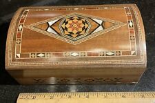 Vintage Syrian Syria Islamic Mosaic Inlaid Wood Domed Jewelry Box Storage Decor picture