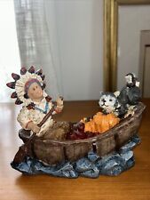 Vintage Native American Indian in Canoe w/ Raccoon Cubist Resin Sculpture. picture
