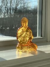 Vintage Lucite Translucent Amber Buddha Meditation Statue Figurine picture