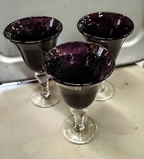 Set  Of 2 +1 Artland Iris Water Purple Wine Goblet  Bubble Seeded Pedestal Base picture