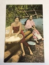 Antique Vintage Phillipines Native Girls Working Dough Bowl Early 1900s Postcard picture
