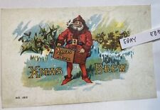 EARLY XMAS BREW SANTA CARRYING A CASE OF BEER RARE IMAGE NEW CHRISTMAS POSTCARD picture