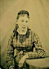 C.1870s Tintype Beautiful Woman W Hand Colored Jewelry. Victorian Dress.  T34 picture