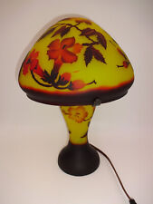 Vintage Emile Galle Style Glass Mushroom Lamp Art Nouveau Yellow Red Flowers picture