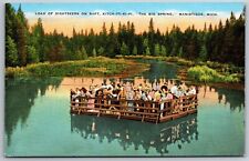 Manistique MI Load of Sightseers on Raft Kitchitikipi Spring c1946 Postcard picture