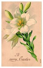Antique Postcard Easter Embossed Germany 1900s Lily Flower Divided Back Posted picture