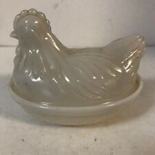 Vintage Hen on a Nest Milk Glass Covered Trinket Dish 4.5