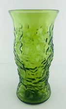 Vintage E.O. Brody Co. Cleveland Ohio Avocado Green Crinkle Glass Vase 9 3/8