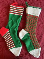 Lot of 2 Handmade Hand Knit Thick Bulky Christmas Stockings 20