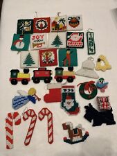 Plastic Canvas Christmas Ornament Lot Of 28 Handcrafted Vintage picture